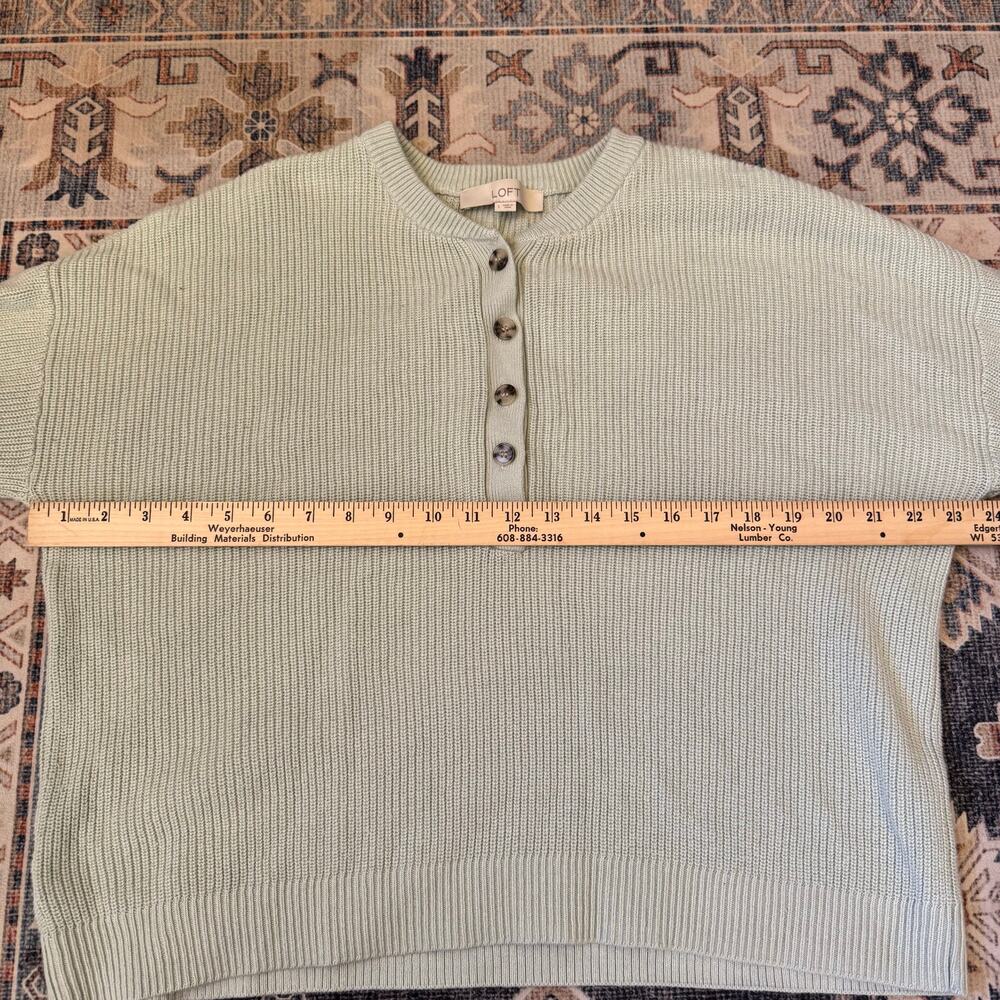 LOFT Henley Knit Pullover1/2 Button Down Light Green Sweater Women’s Size Large - Picture 8 of 8